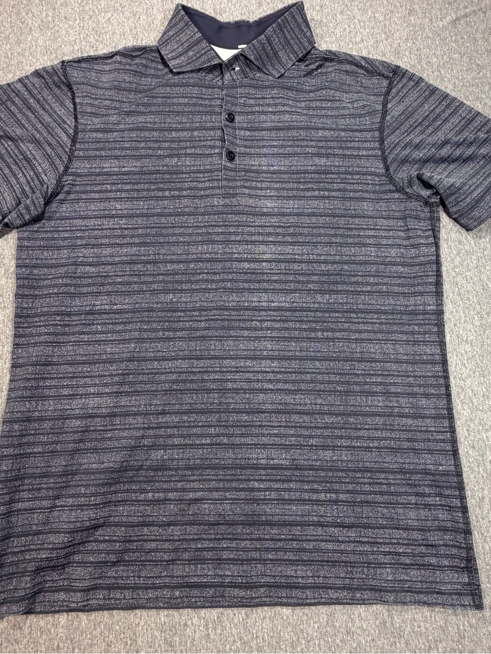 Lululemon Propel Polo Shirt Cut Black Stripe Mens Medium Performance Stretch